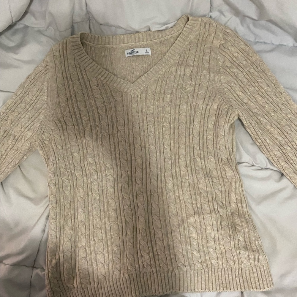 Thin khaki academia big knit sweater